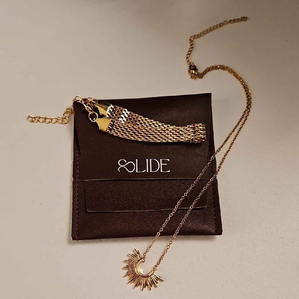 Solid Gold-Tone Sunburst Pendant Necklace